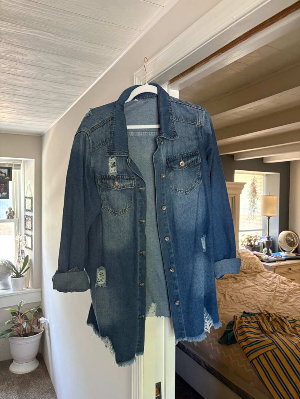 Distressed Denim Jacket - Blue - Unbranded